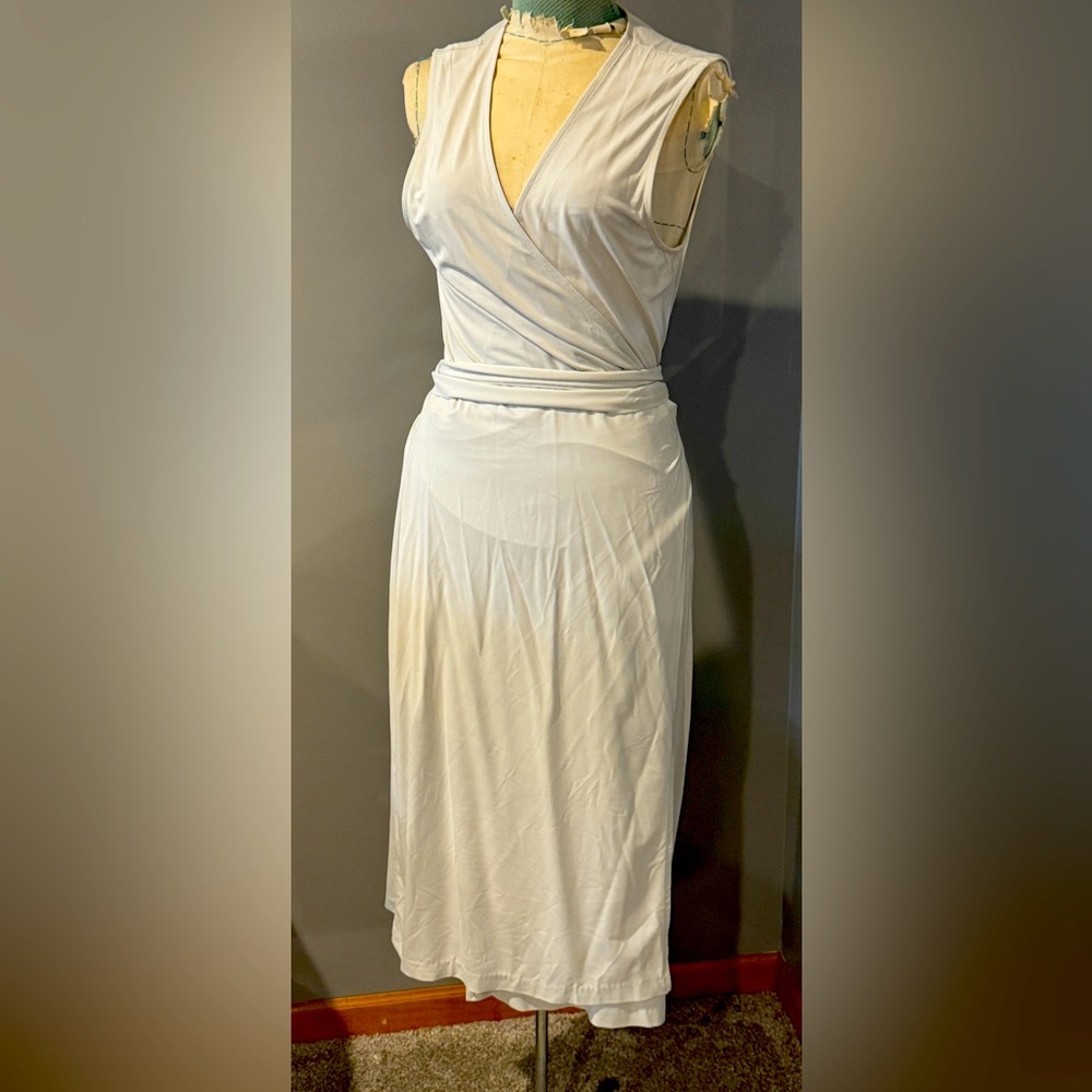 Calvin Klein Wrap Sleeveless Dress Women’s Medium light grey-white